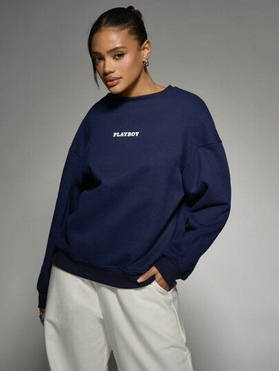 MISSGUIDED Missguided x Playboy غطاء المجلة كانت المطبوعة على البلوزة الرياضية، مجموعة عتيقة، موضة رجعية، ملابس الشارع، قطعة فنية للجمع، تصميم جرافيك بتصريح، النمط الحضري الكلاسيكي، فن الغلاف الكلاسيكي