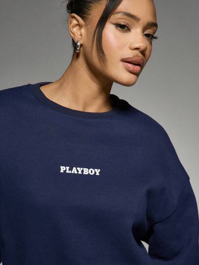 MISSGUIDED Missguided x Playboy غطاء المجلة كانت المطبوعة على البلوزة الرياضية، مجموعة عتيقة، موضة رجعية، ملابس الشارع، قطعة فنية للجمع، تصميم جرافيك بتصريح، النمط الحضري الكلاسيكي، فن الغلاف الكلاسيكي