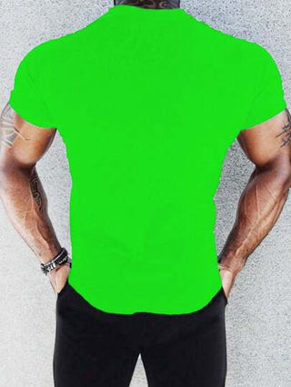 Manfinity Fitness بولو رياضي آكسفورد بأكمام قصيرة وياقة طاقم بطبعة النعجة باللون الأخضر الفسفوري للرجال
