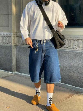 سراويل مقصرة جينز كاجوال للرجال، بطول الركبة