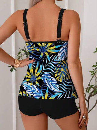 طقم تانكيني حريمي Swim Lushoire ملابس أنثوية مريحة استرخائية بأشرطة عريضة قابلة للتعديل كأس ناعمة خالية من السلك ذات لون أحادي "تانكيني" للصيف