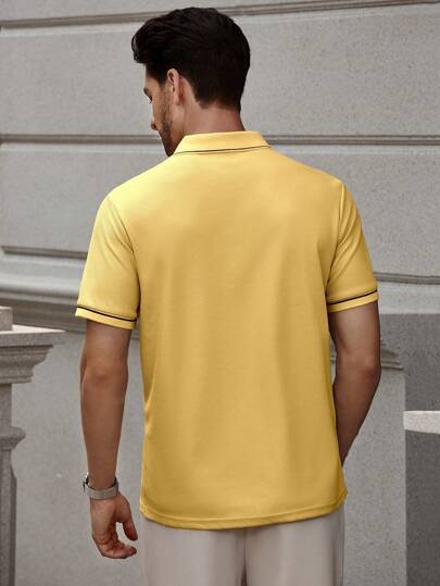 Manfinity Bizformal ملابس علوية كاجوال قصير الأكمام بتفاصيل من الأزرار باللون الأحادي، للارتداء اليومي
