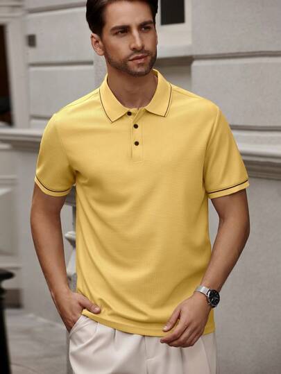Manfinity Bizformal ملابس علوية كاجوال قصير الأكمام بتفاصيل من الأزرار باللون الأحادي، للارتداء اليومي