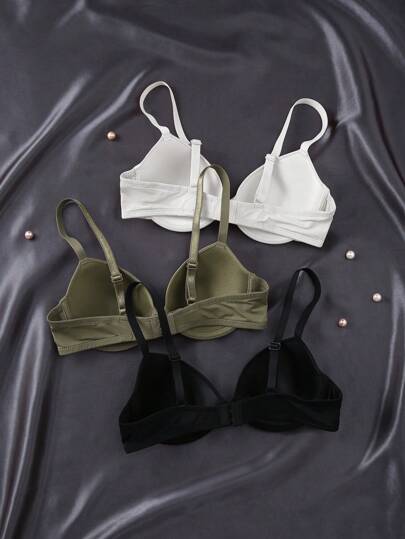 Shein Underwear&Sleepwear Basics مجموعة 3 قطع من حمالات الصدر النسائية اللاسلكية والمريحة ذات اللون الواحد