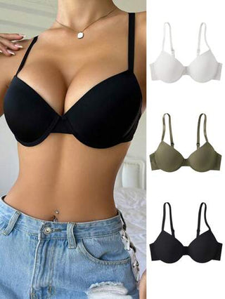 Shein Underwear&Sleepwear Basics مجموعة 3 قطع من حمالات الصدر النسائية اللاسلكية والمريحة ذات اللون الواحد