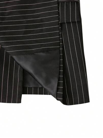 Manfinity Bizformal بدلة رجالية مخططة: جاكيت وبنطلون، بتصميم بسيط وأنيق للارتداء اليومي العادي
