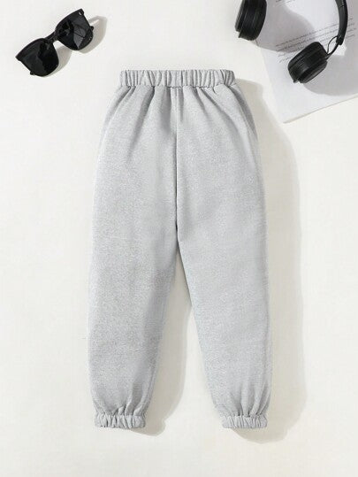 SHEIN Playful Pals بنطلون طويل كاجوال منقوش بحرف للأولاد الصغار، مناسب للعب في الخارج والاستخدام اليومي الكاجوال