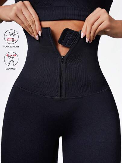 Seamluxe  Sport مجموعة سروال ليجنز شكل البطن ورافع الأرداف النسائي، بخصر عالي الجودة بطيّة خالية من الغرز ومزود بسحّاب وشريط خصر قابل للتعديل وأبازيم للتحكم بالخصر وتشكيل الجسم