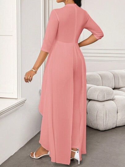 Lady جمبسوت نسائية ذات تصميم أساور متوسطة الطول وهيكل غير متماثل مفتوح لأسفل، بتصميم ناعم أنيق وتفريغ بطريقة الورقة الأبيض