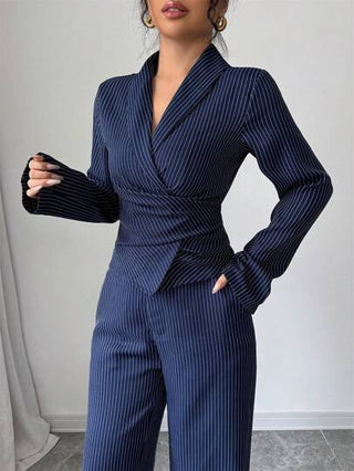 طقم حريمي قطعتين Modelyn العيد مجموعة قطعتين عصرية بقصة الخصر على الطراز الكوري، الشريطية، ربيع/صيف، للنساء