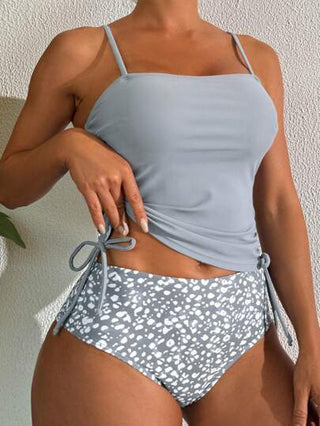 طقم تانكيني حريمي مجموعة بيكيني صيفية للنساء مع حزام قابل للتعديل ومزين بفيونكة، مجموعة بيكيني قطعتين ظهر عاري