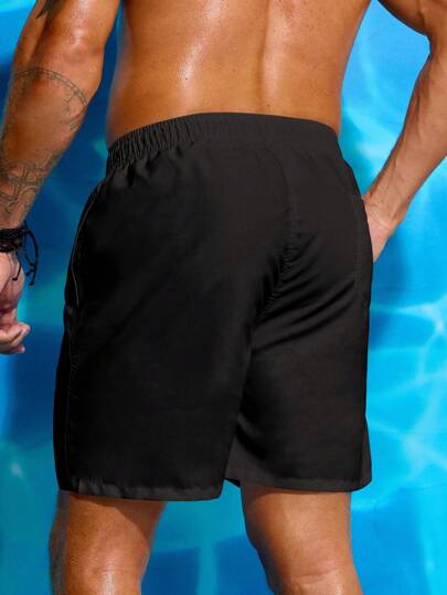 Manfinity Swimmode شورت شاطئ كاجوال صيفي للرجال كتابة مطبوعة ذو خصر كت
