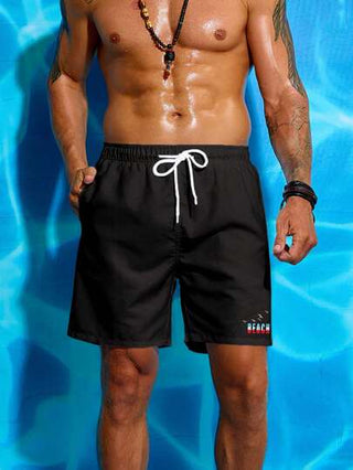 Manfinity Swimmode شورت شاطئ كاجوال صيفي للرجال كتابة مطبوعة ذو خصر كت