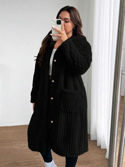 SHEIN EZwear جاكيت نسائي كاجوال طويل الأكمام بغطاء رأس ورسومات حروف، مصنوع من قماش فليس ذو وجهين، مع خيط للربط، مناسب للخريف والشتاء