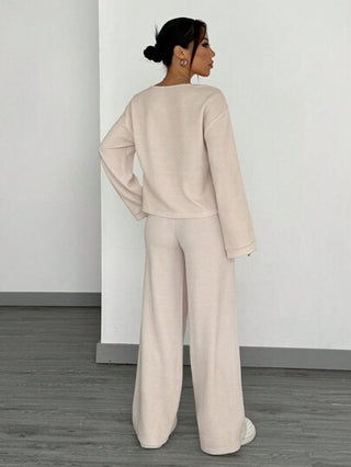 SHEIN EZwear مجموعة من قطعتين للنساء تشمل ملابس علوية بأكمام طويلة وسراويل ضيقة ذات لون سادة للملابس الرياضية اليومية