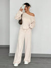 SHEIN EZwear مجموعة من قطعتين للنساء تشمل ملابس علوية بأكمام طويلة وسراويل ضيقة ذات لون سادة للملابس الرياضية اليومية