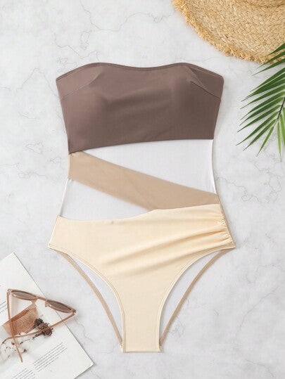 مايوه حريمي قطعة واحدة Swim ملابس سباحة نسائية جديدة بدون أربطة، بتصميم خياطة ملائم، بجزئيات مفرغة مثيرة، لأجواء الفنون الشعبية والمهرجانات
