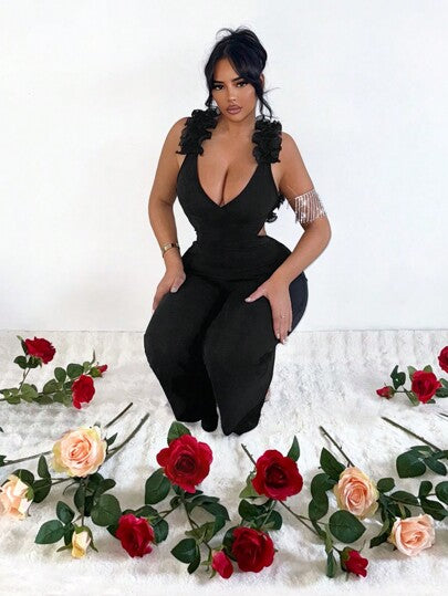 SXY جمبسوت رشيقة وجذابة ذات حزام عبر ظهر مفتوح، مناسبة لعيد الحب، مكشوفة الظهر، بذلات للنساء، جمبسوت سوداء للنساء، بذلات أنيقة للنساء