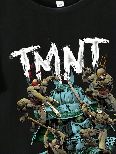 TEENAGE MUTANT NINJA TURTLES X SHEIN تي شيرت تي شيرت كاجوال بأكمام قصيرة مطبوع عليه رسوم كرتونية، مناسب للصيف