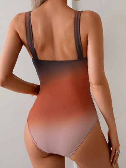 Swim Lushoire ملابس شاطئية للنساء: بدلة سباحة أنيقة ذات تأثير نحيف ومجعّد بشكل أومبير ذات أربطة عريضة للشاطئ والعطلات الصيفية