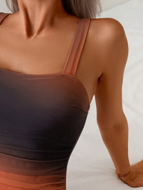 Swim Lushoire ملابس شاطئية للنساء: بدلة سباحة أنيقة ذات تأثير نحيف ومجعّد بشكل أومبير ذات أربطة عريضة للشاطئ والعطلات الصيفية