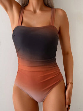 Swim Lushoire ملابس شاطئية للنساء: بدلة سباحة أنيقة ذات تأثير نحيف ومجعّد بشكل أومبير ذات أربطة عريضة للشاطئ والعطلات الصيفية