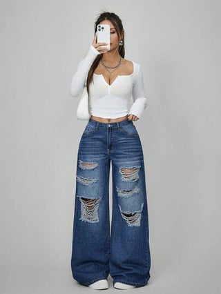 EZwear جينز نسائي بقصة بسيطة غير رسمية مع جيوب أمامية وأزرار
