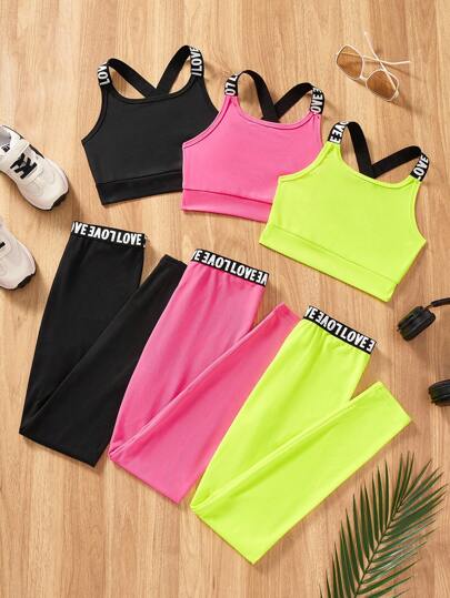 SHEIN شراء 1 وتحصل على 2 طقم ملابس رياضية عصرية بتصميم الضلعية المتقاطعة للفتيات المراهقات