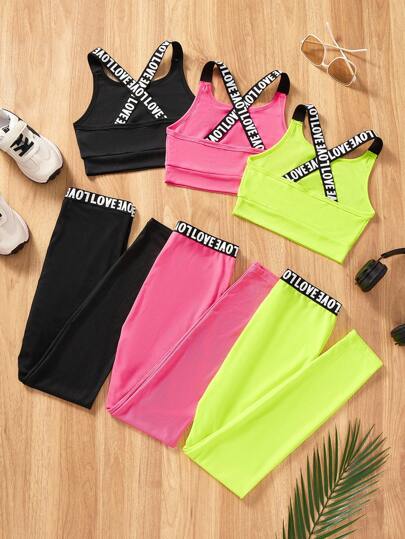 SHEIN شراء 1 وتحصل على 2 طقم ملابس رياضية عصرية بتصميم الضلعية المتقاطعة للفتيات المراهقات