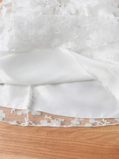 SHEIN فستان بناتي أنيق أبيض من التول المطرز بالزهور، مناسب للحفلات الخارجية والأفراح والمآدب والعطلات الصيفية