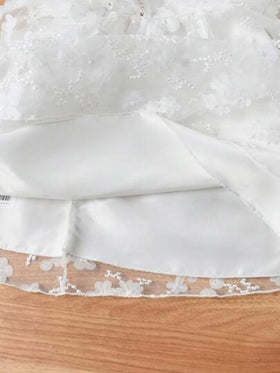 SHEIN فستان بناتي أنيق أبيض من التول المطرز بالزهور، مناسب للحفلات الخارجية والأفراح والمآدب والعطلات الصيفية