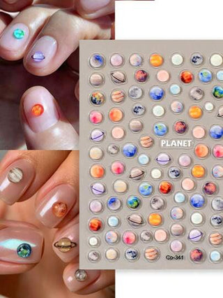 1 قطعة ملصقات فن الأظافر بتصميم الكواكب الكونية ، لاصق جيلي 5D ، ملصقات لترتيب الأظافر ولوحات المناكير DIY