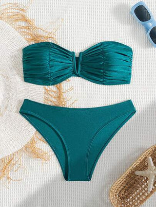 Swim Chiccia طقم بكيني رباعي اللون الصلب، ذو رقبة على شكل V وقمة سكسية للنساء