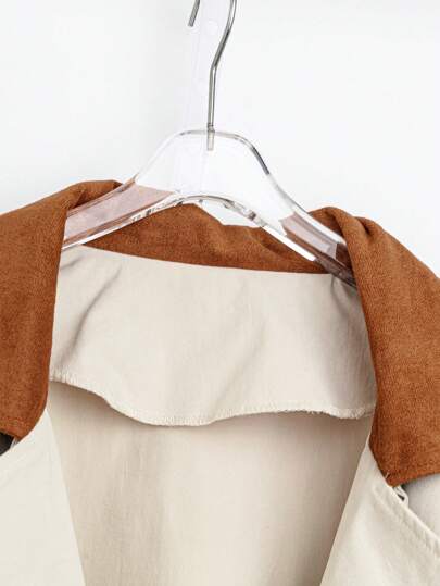 SHEIN LUNE بلوزة كاجوال طويلة الأكمام مع إغلاق أمامي وألوان متباينة