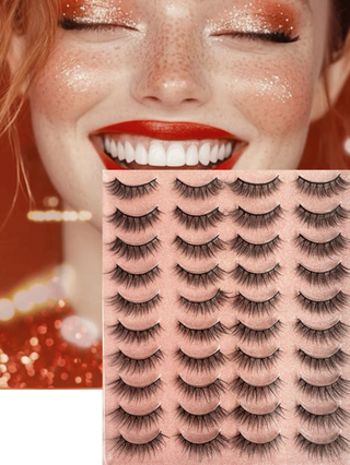 Beauty Showme 40 قطعة مجموعة رموش مستعارة عين القطة الكلاسيكية 12مم من بيرلا، الأفضل للغرض ذات لون شفاف، مع شريط رموش ملون بني قابل لإعادة الاستخدام ومموج بشكل كرتوني