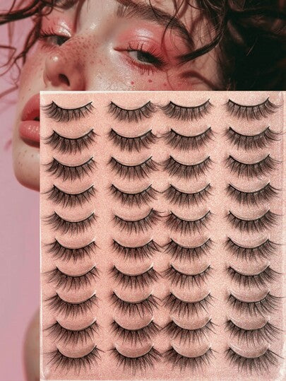 Beauty Showme 40 قطعة مجموعة رموش مستعارة عين القطة الكلاسيكية 12مم من بيرلا، الأفضل للغرض ذات لون شفاف، مع شريط رموش ملون بني قابل لإعادة الاستخدام ومموج بشكل كرتوني