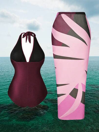 Swim Oasis بدلة سباحة قطعة واحدة بألوان صلبة من نوع سترة صدرية وتنورة لون متناقض للتغطية، مجموعة ملابس نسائية 3 قطع للبحر والسباحة وقطعة سباحة وملابس صيفية