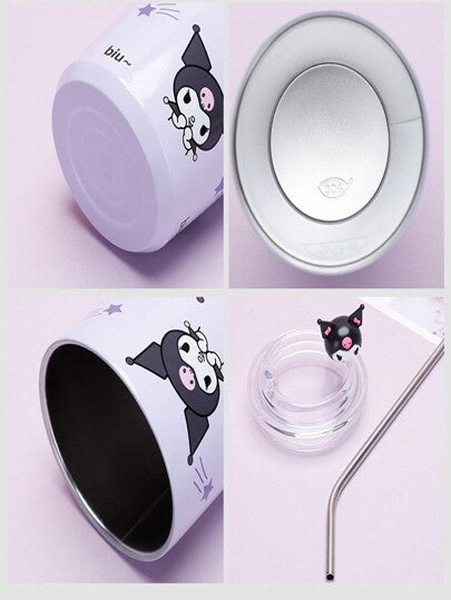 Sanrio كوب مياه مطبوع عليه شخصيات الكارتون Kelocetti بترخيص من Sanrio ، من الفولاذ المقاوم للصدأ 304 ، سعة 450 مل ، كوب مشروبات محمول للخارج، جذاب للغاية لشرب القهوة بشكل عادي ، كوب مياه للاستخدام المنزلي الصيفي، كوب بفتحة وقش (450 مل)، ديكور حمام منزلي