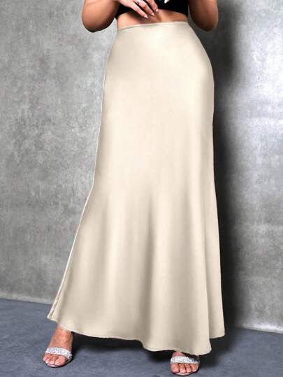 SHEIN Tall تنورة ساتان طويلة أنيقة بتصميم ذيل حورية البحر، مناسبة للحفلات والاستخدام اليومي