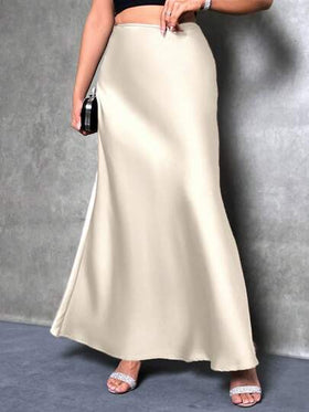 SHEIN Tall تنورة ساتان طويلة أنيقة بتصميم ذيل حورية البحر، مناسبة للحفلات والاستخدام اليومي