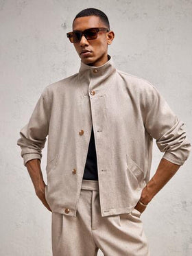 AKNOTIC Business Casual جاكيت كارديجان بياقة عالية وأكمام طويلة ذات قصة فضفاضة للرجال، للاستخدام اليومي في الخريف والشتاء