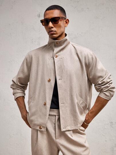 AKNOTIC Business Casual جاكيت كارديجان بياقة عالية وأكمام طويلة ذات قصة فضفاضة للرجال، للاستخدام اليومي في الخريف والشتاء