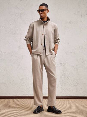 AKNOTIC Business Casual جاكيت كارديجان بياقة عالية وأكمام طويلة ذات قصة فضفاضة للرجال، للاستخدام اليومي في الخريف والشتاء