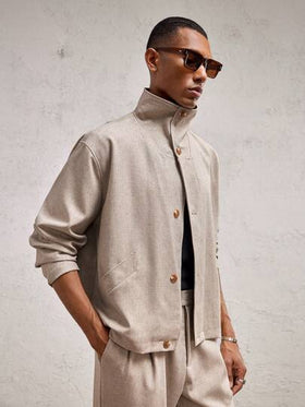 AKNOTIC Business Casual جاكيت كارديجان بياقة عالية وأكمام طويلة ذات قصة فضفاضة للرجال، للاستخدام اليومي في الخريف والشتاء