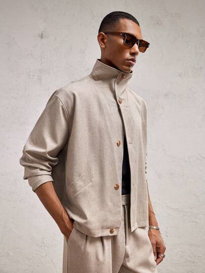 AKNOTIC Business Casual جاكيت كارديجان بياقة عالية وأكمام طويلة ذات قصة فضفاضة للرجال، للاستخدام اليومي في الخريف والشتاء