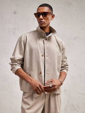 AKNOTIC Business Casual جاكيت كارديجان بياقة عالية وأكمام طويلة ذات قصة فضفاضة للرجال، للاستخدام اليومي في الخريف والشتاء