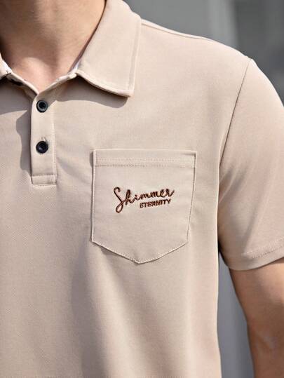 Manfinity Homme قميص بولو قصير الأكمام مع جيب، يومي بسيط، للرجال