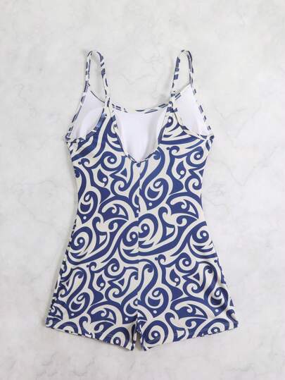 Swim SPRTY بدلة سباحة قطعة واحدة مطبوعة بطراز البيسلي، ضيقة تناسب الجسم، مزودة بكتفين، جودة احترافية لملابس السباحة النسائية لرياضة الشاطئ والمنافسات الصيفية
