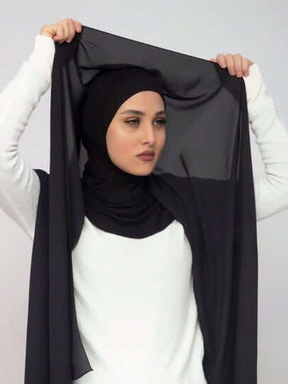 قطعة واحدة وشاح شيفون كاجوال كلاسيكي نسائي، لون أحادي مريح وقابل للتنفس من نسيج موديال، أغطية متعددة الوظائف للرأس، مناسب للاستخدام اليومي