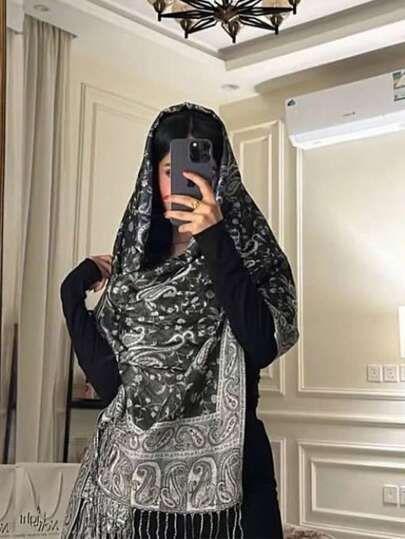 قطعة واحدة وشاح نسائي دافئ بطبعة البيزلي، وشاح مطبوع، حجاب وشال بيزلي كلاسيكي للعباءة والفستان